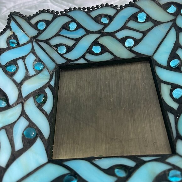 Party Lite Blue square stained glass candle holder - Picture 3 of 4